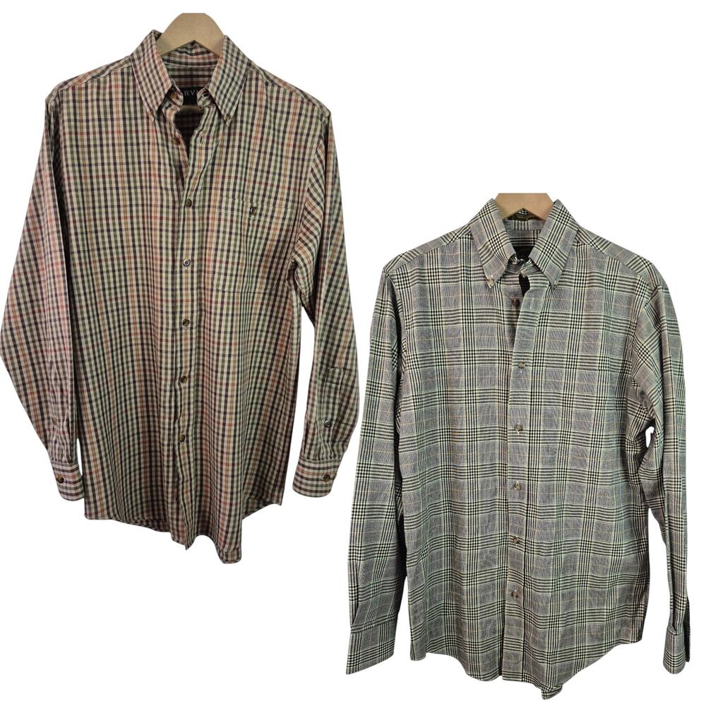 Orvis Cotton Wool Blend Black Cream Blue Rust PAIR Men's Button Down Shirts S